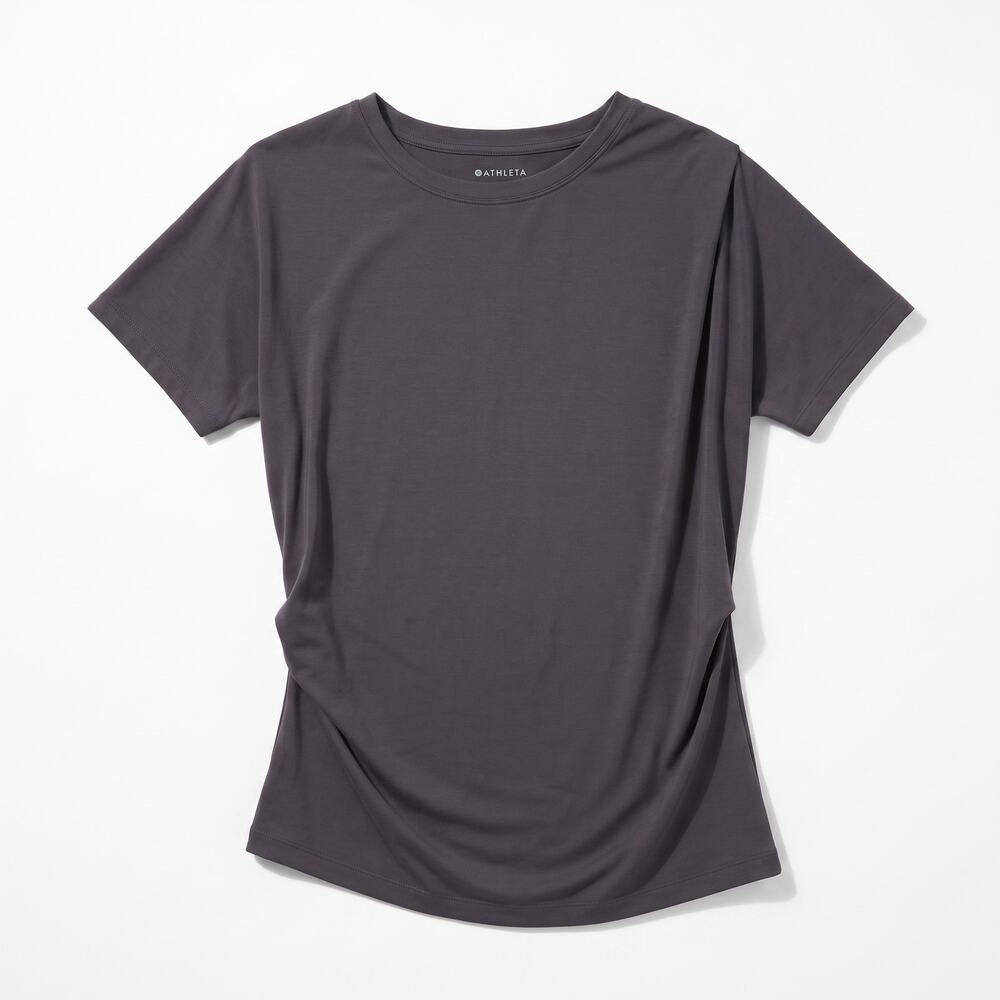 Athleta Essence Pleated Tee Black Short Sleeve Tech Jersey Knit Womens Medium